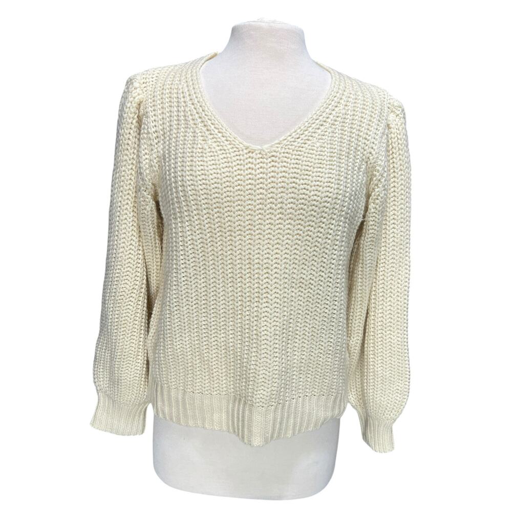 Womens Chunky Knit Pullover Sweater Sz M Balloon Sleeve Cozy Cabin Coastal Soft - Picture 1 of 7